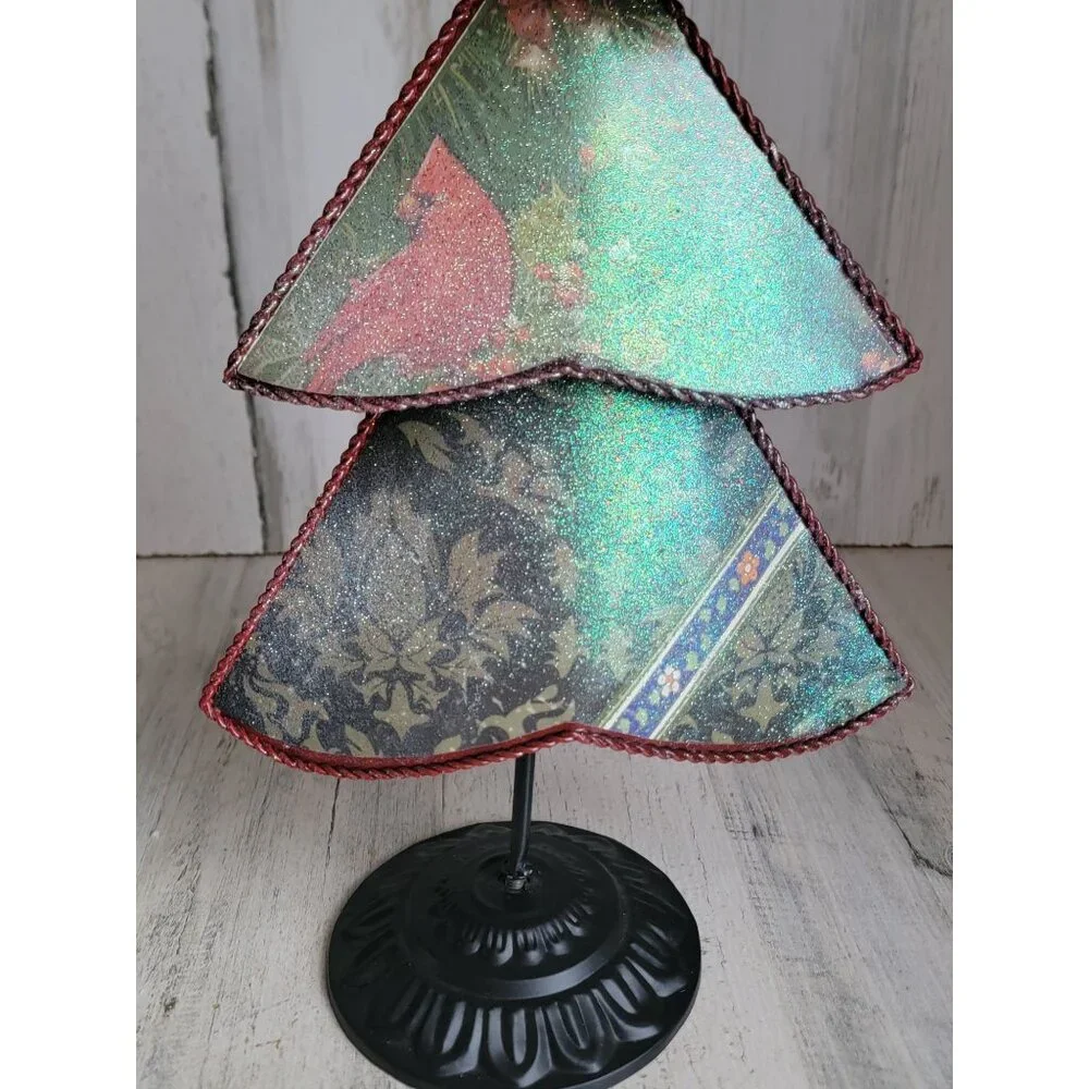 Vintage metal xmas‎ tree pine red cardinal decor figure